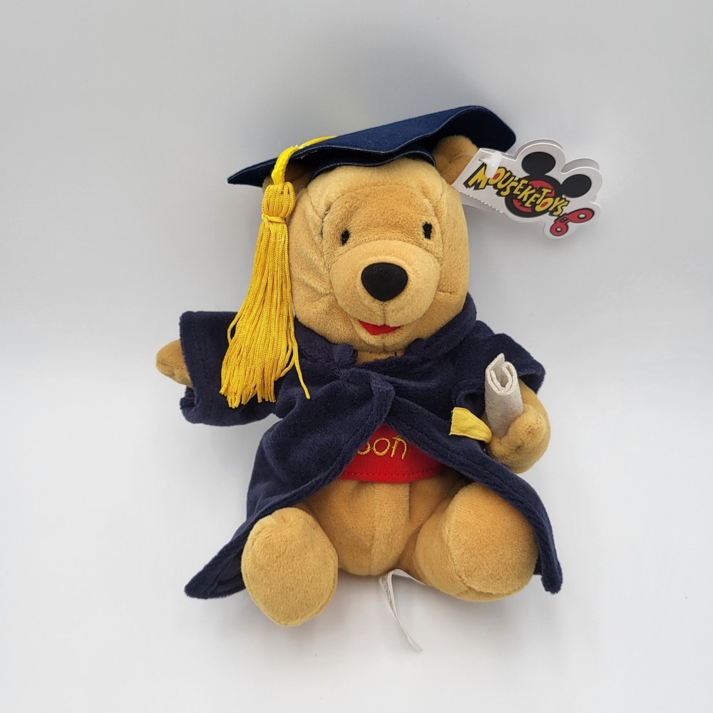 New! Disney Grad Nite Graduation Winnie Pooh Beanbag Plush Bear Mouseketoys 7"